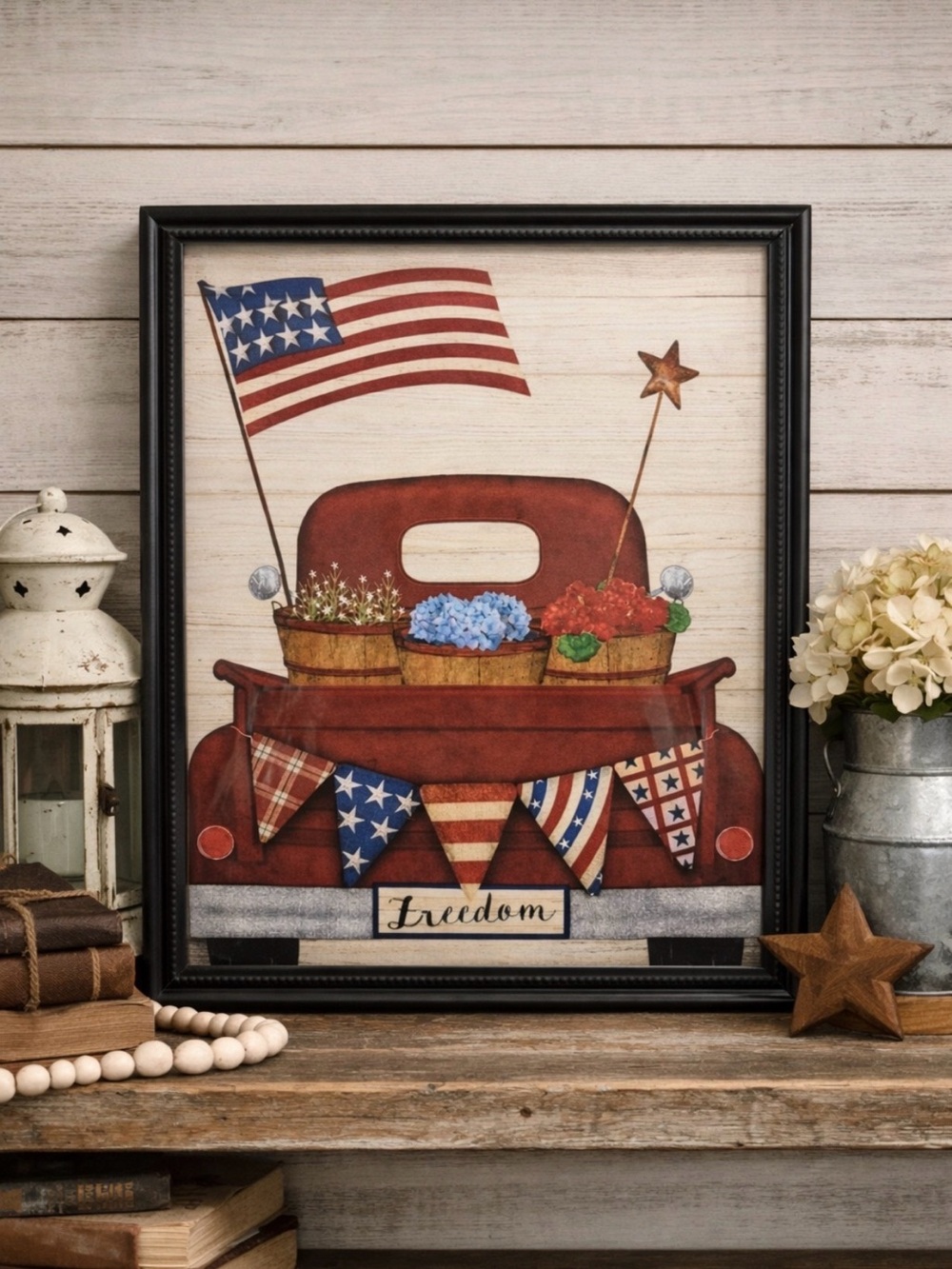 Patriotic Red Vintage Truck Framed 8x10 Wall Art - Freedom